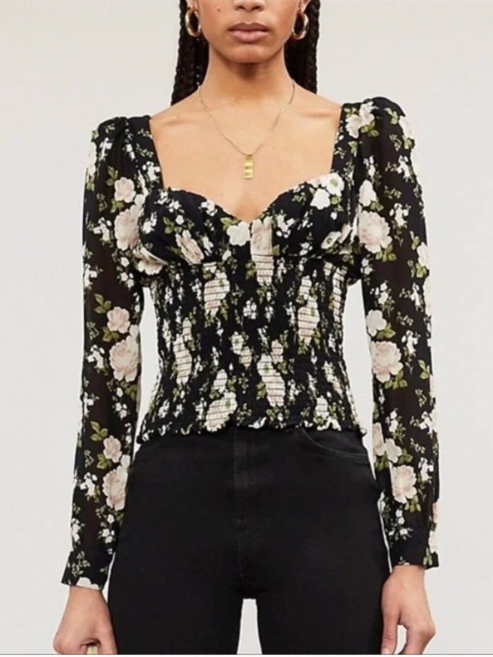 Reformation Russet Top Black Floral Corset Blouse XS Romantic Top